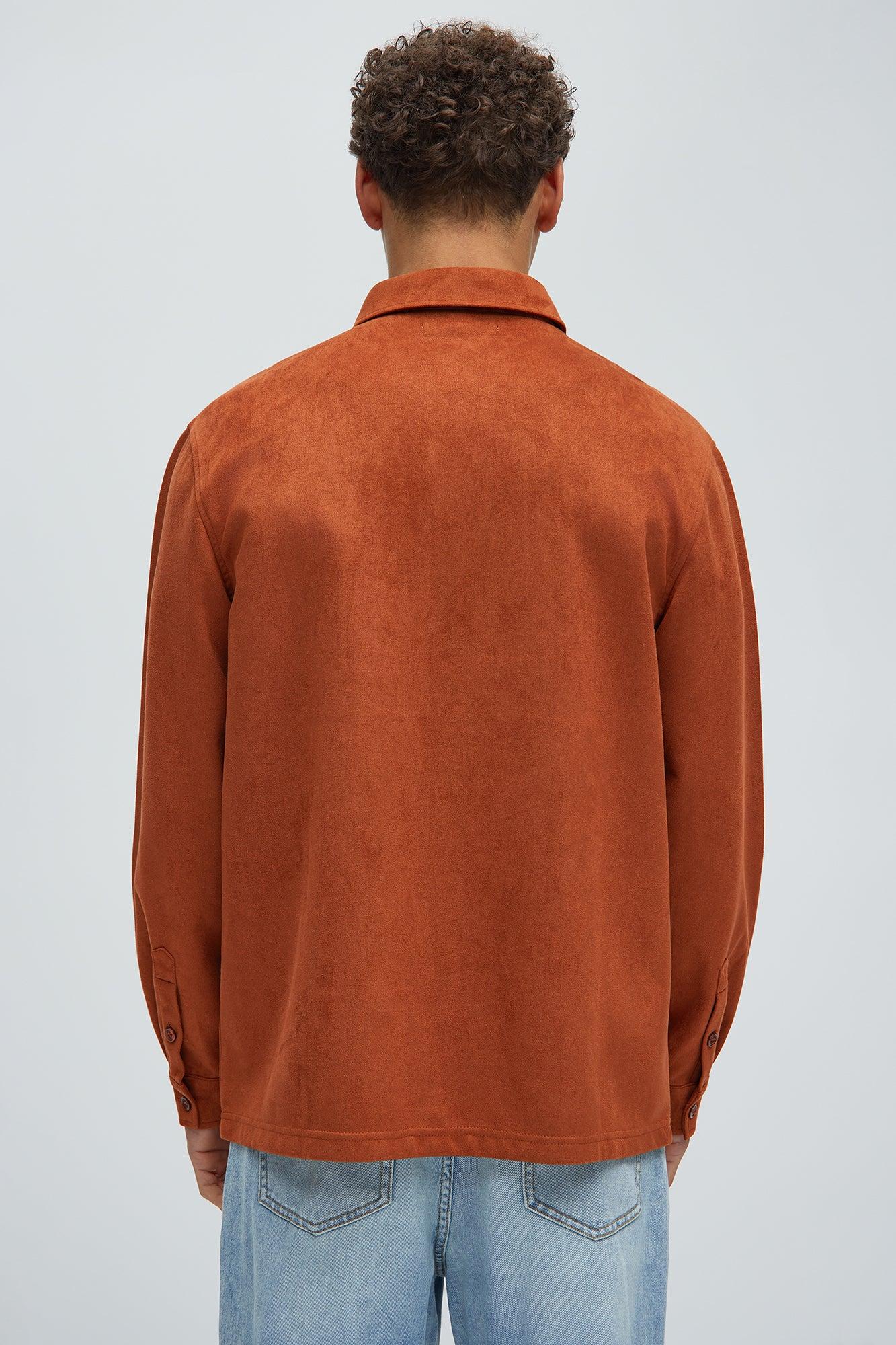 Ardee Faux Suede Button Up Shirt - Brown Product Image