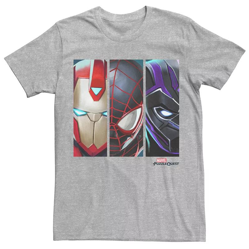 Men's Marvel Puzzle Quest Iron Man, Spider-Man & Black Panther Graphic Tee, Size: Medium, Athletic Grey Product Image