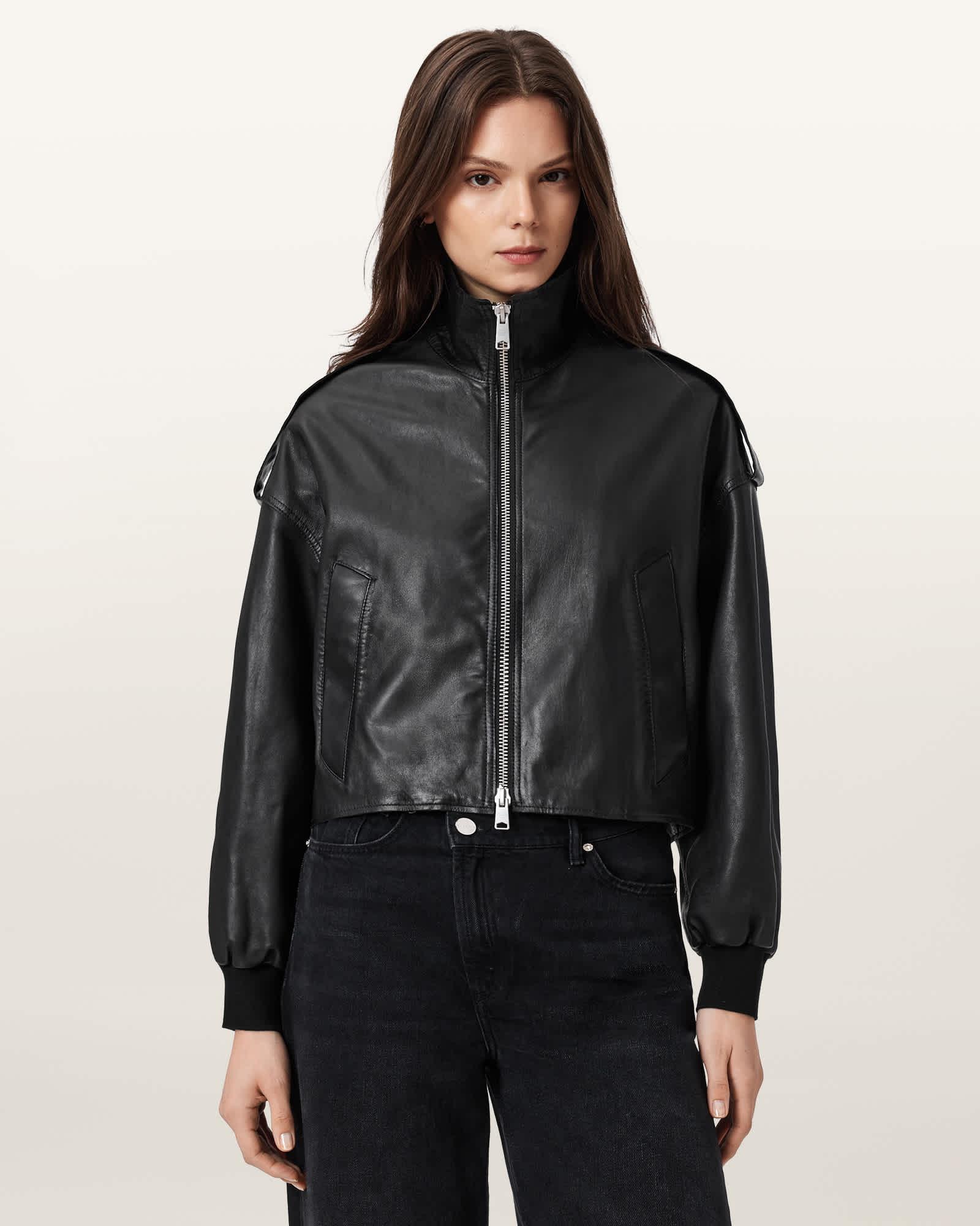 Lowden Leather Jacket Black | ALLSAINTS US Product Image