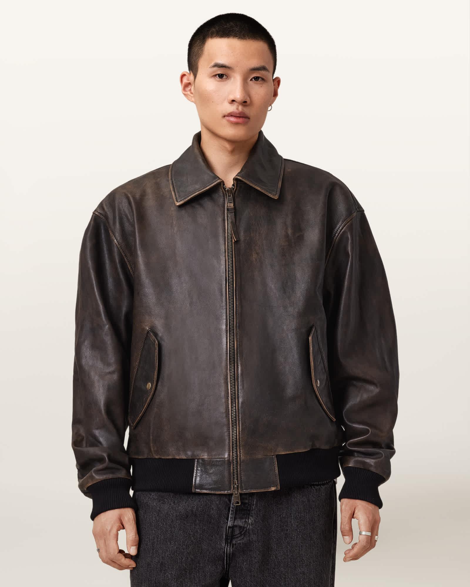 Marco Oversized Leather Bomber Jacket Product Image