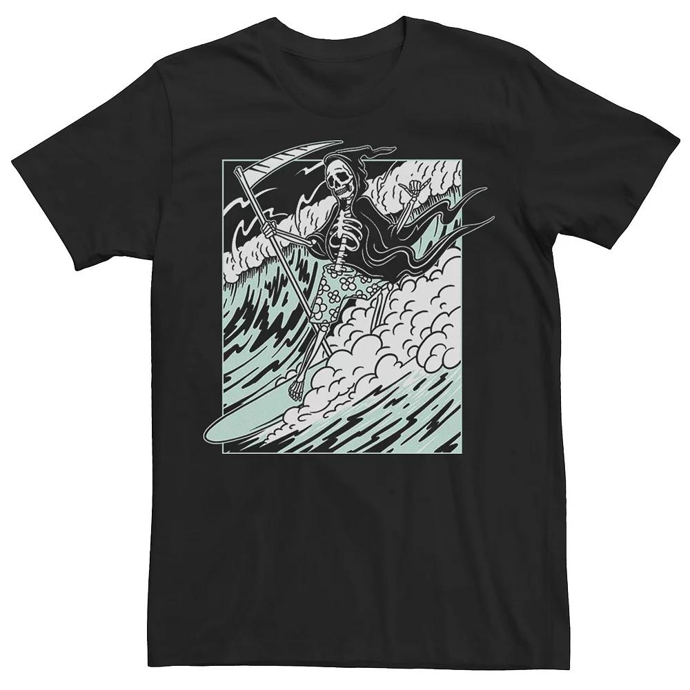 Men's Grim Reaper Riding The Wave Poster Graphic Tee,  Product Image