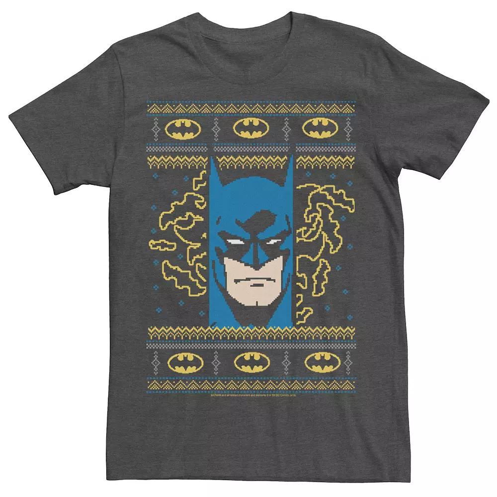 Men's DC Comics Batman Face Christmas Sweater Style Tee,  Product Image