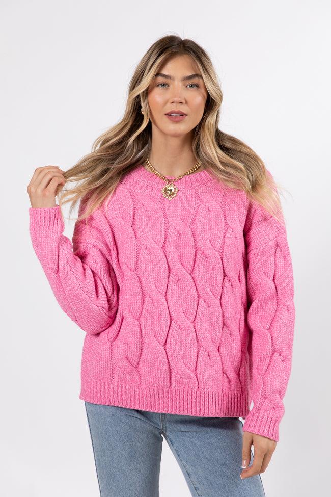 Steer Me Right Pink Oversized Cable Knit Sweater FINAL SALE Product Image
