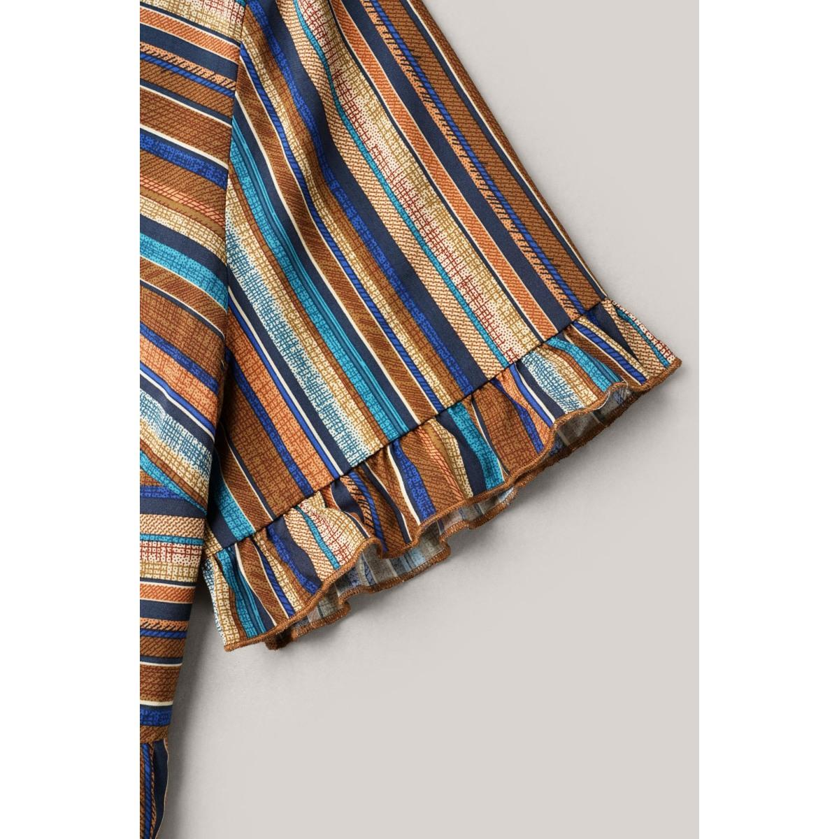 Plus Size Multicolor Striped V-Neck Peplum Shirt Women Boho Short sleeve V-neck Vacation Blouses BloomChic 26/4X Product Image