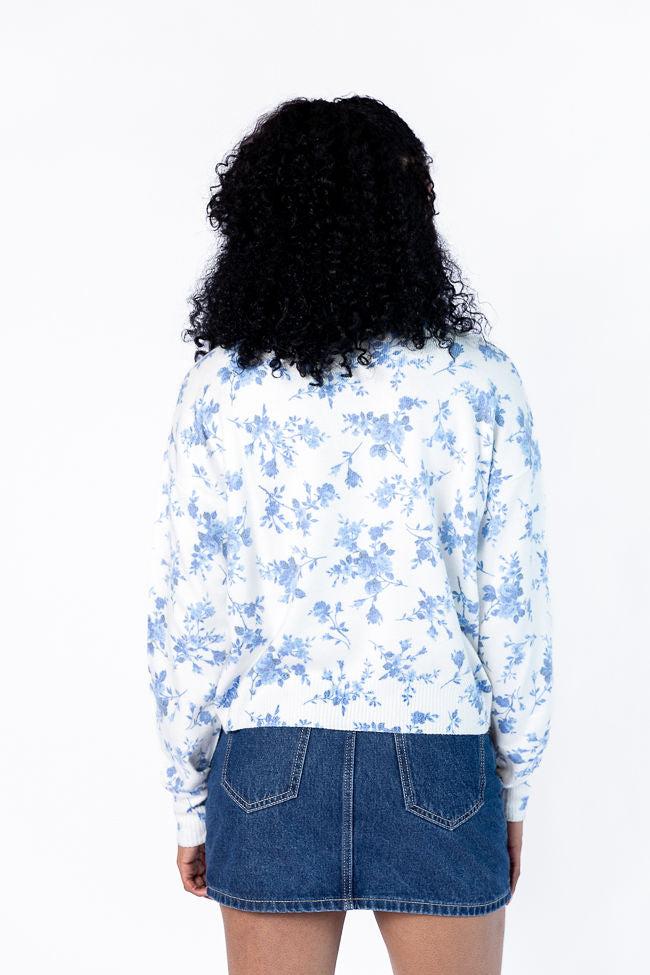 Blooming Love Blue Crew Neck Floral Sweater FINAL SALE Product Image