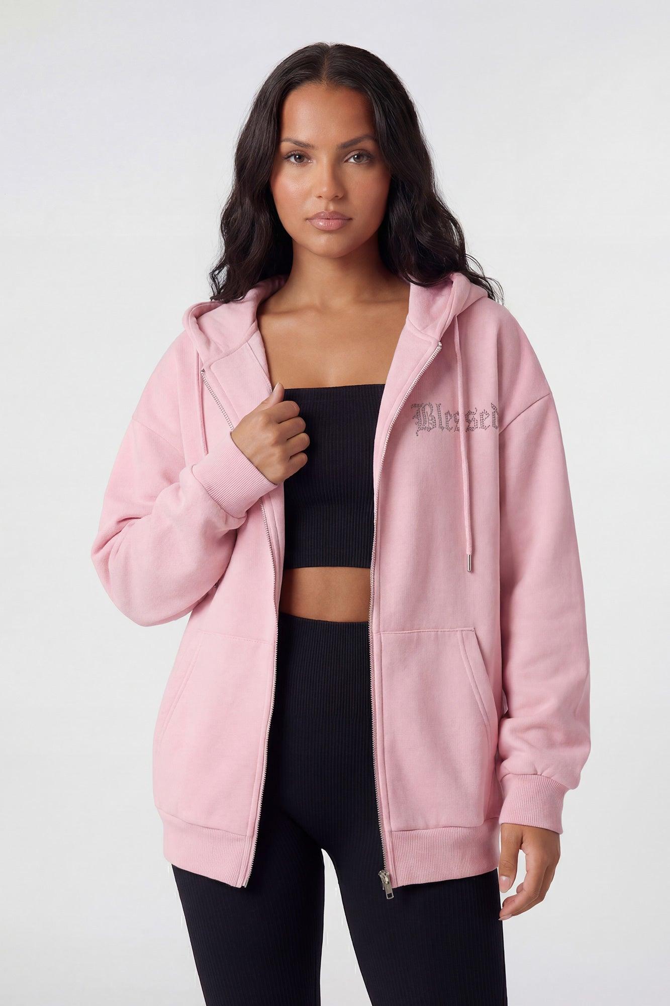 Graphic Striped Zip-Up Boyfriend Hoodie Female Product Image