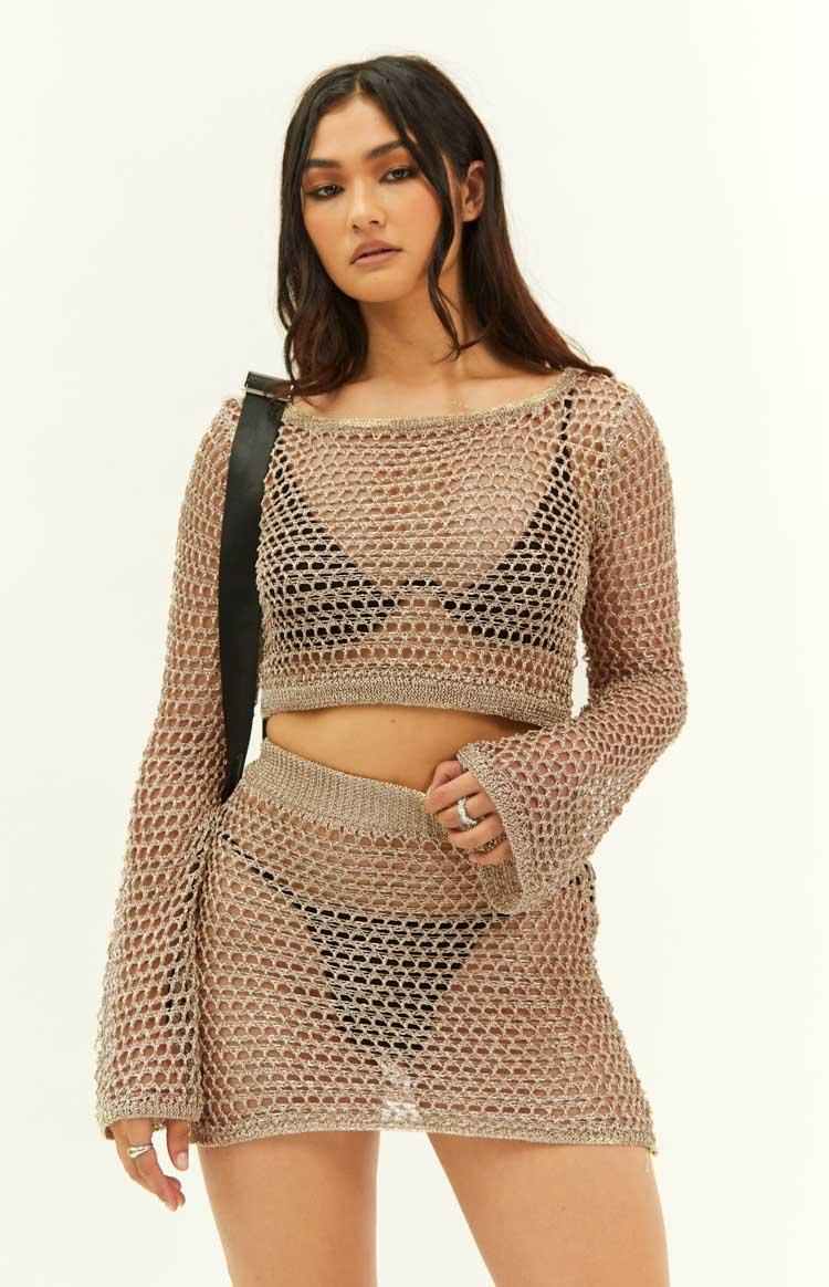 Wild Thoughts Gold Metallic Knit Top Product Image