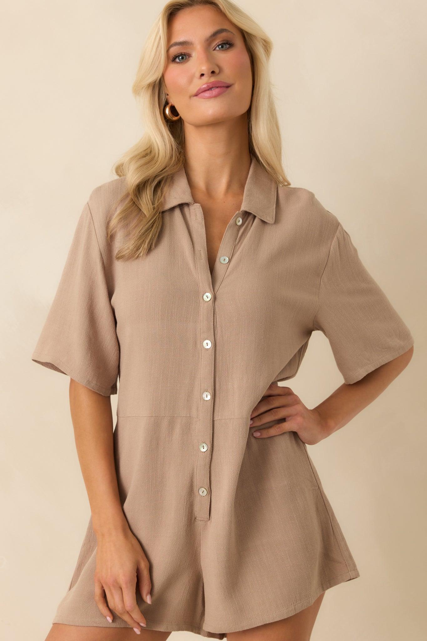 Z Supply Tan Marcell Button Up Romper Product Image
