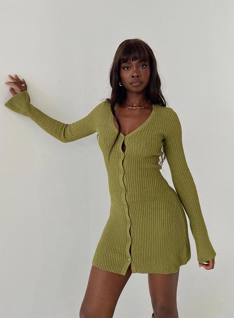 Waldin Long Sleeve Mini Dress Olive Product Image