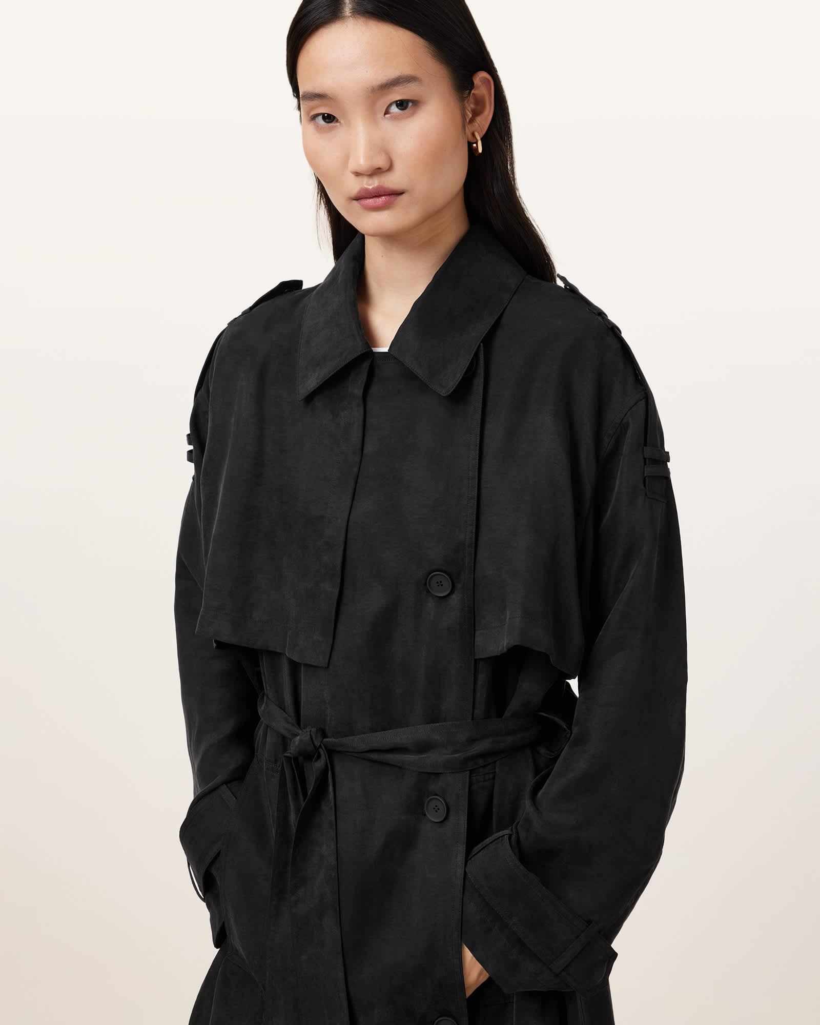 Linnie Lightweight Trench Coat Black | ALLSAINTS US Product Image