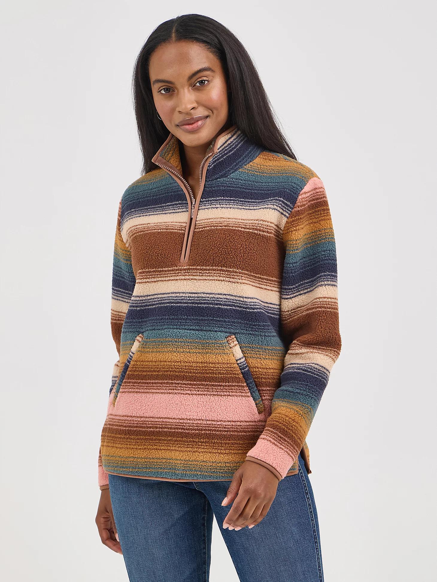 Women's Wrangler Retro® Quarter-Zip Sherpa Pullover in Sunset Stripe Product Image