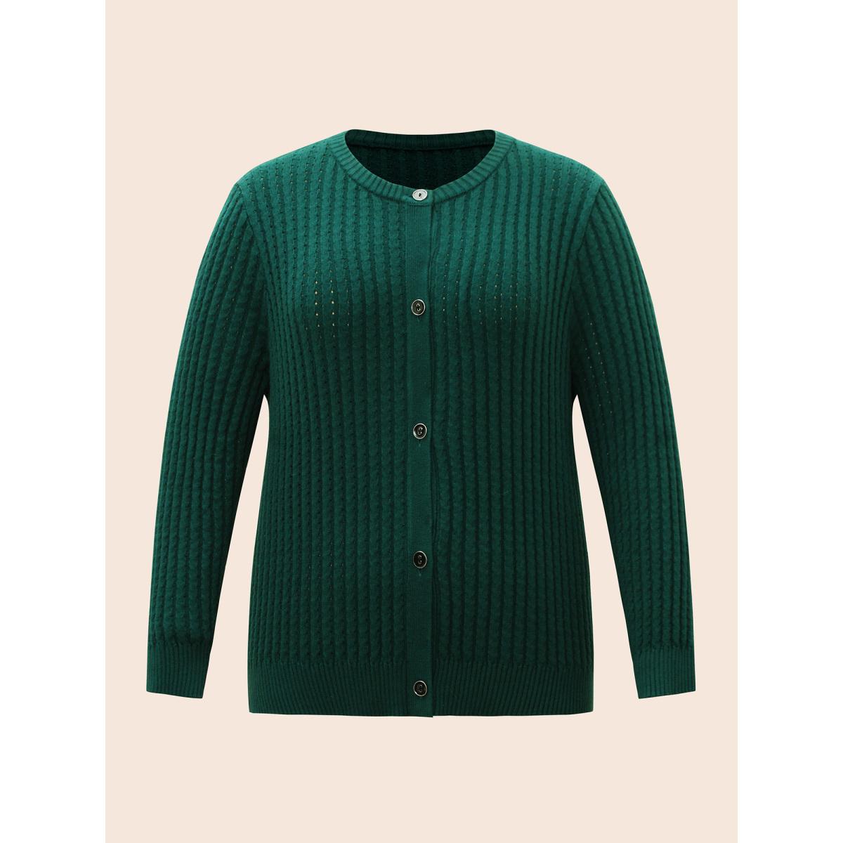 Plus Size Supersoft Essentials Textured Round Neck Slim Cardigan DarkGreen Women Leisure Bodycon Long Sleeve Casual Cardigans BloomChic 18-20/2X Product Image