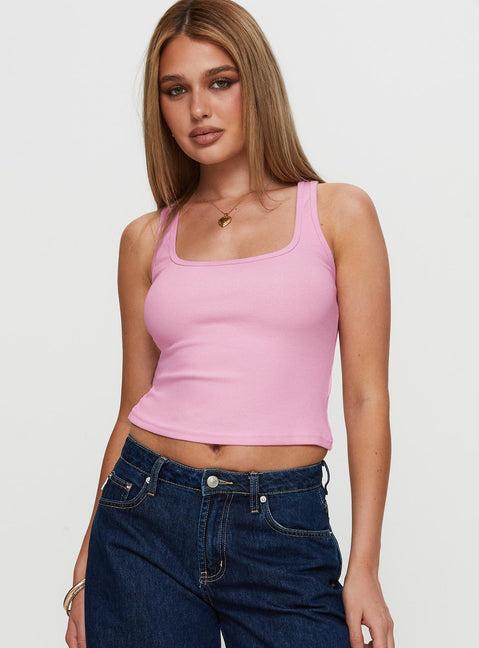 Baseline Square Neck Rib Tank Top Pale Pink Product Image