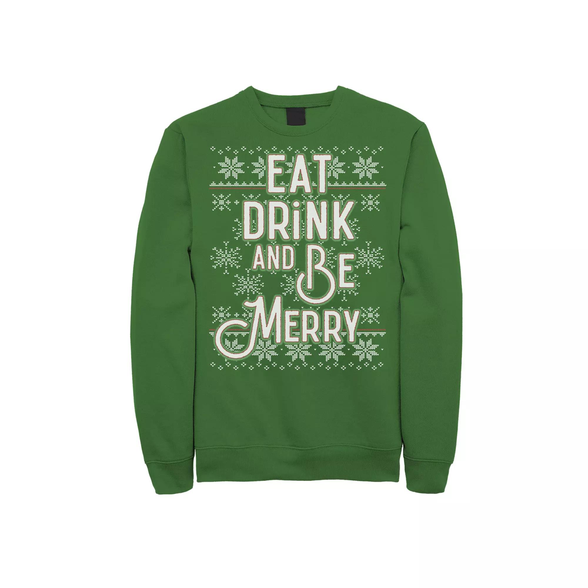Men's Ugly Sweater Eat Drink Be Merry Christmas Graphic Fleece Pullover, Size: XL, Kelly Product Image