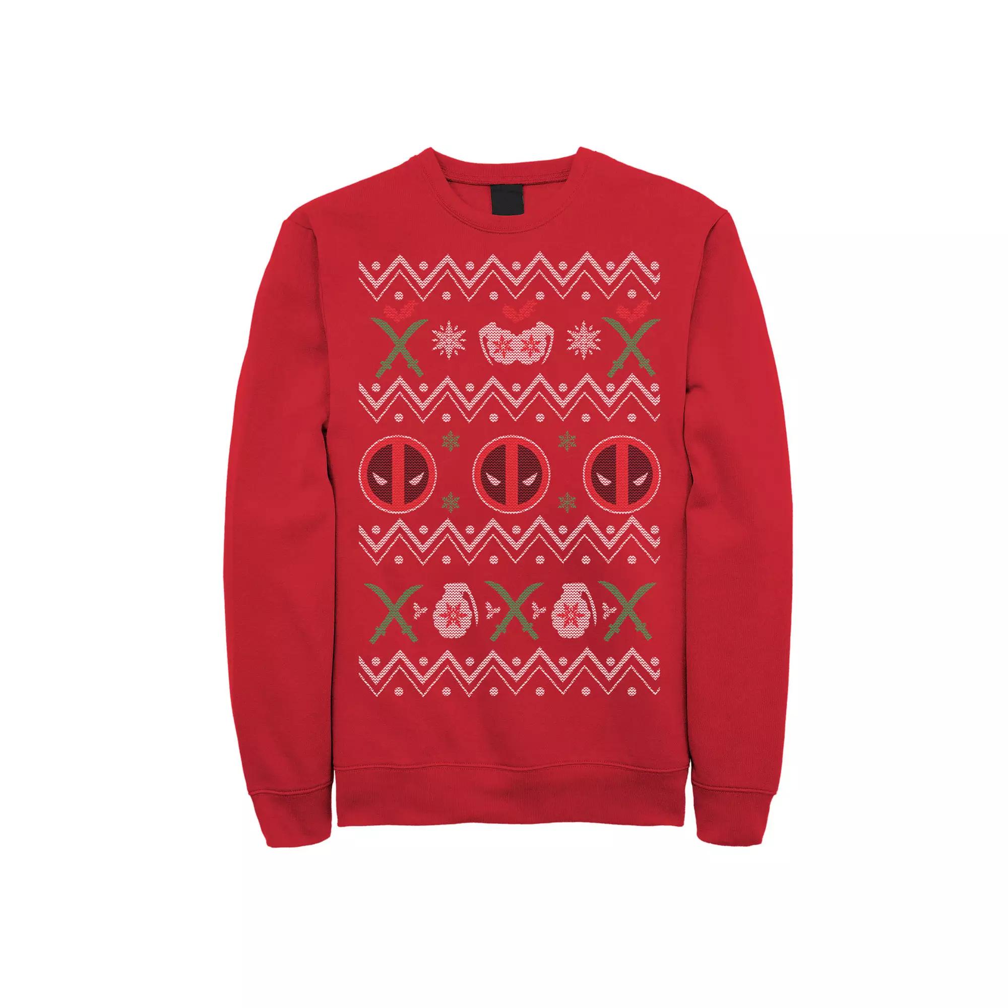 Men's Marvel Deadpool Weapons Holiday Ugly Graphic Fleece Pullover,  Product Image