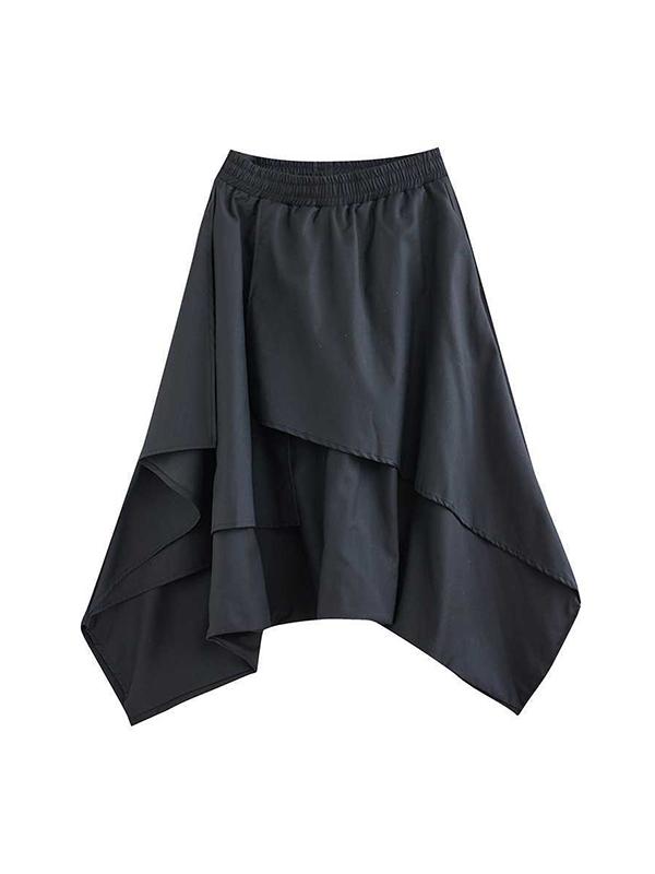 High Waisted Loose Asymmetric Elasticity Layered Solid Color Culotte Product Image