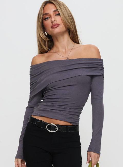 Erving Long Sleeve Off Shoulder Top Slate Product Image