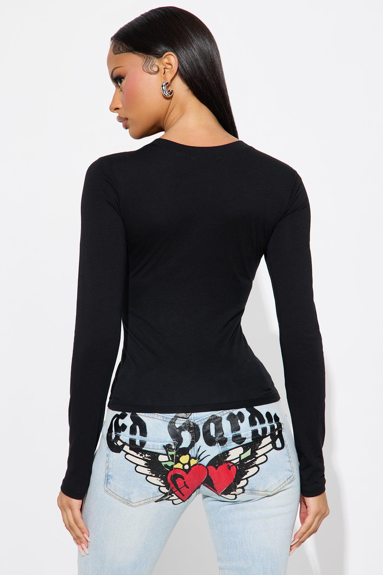 Elise Round Neck Long Sleeve Top - Black Female Product Image