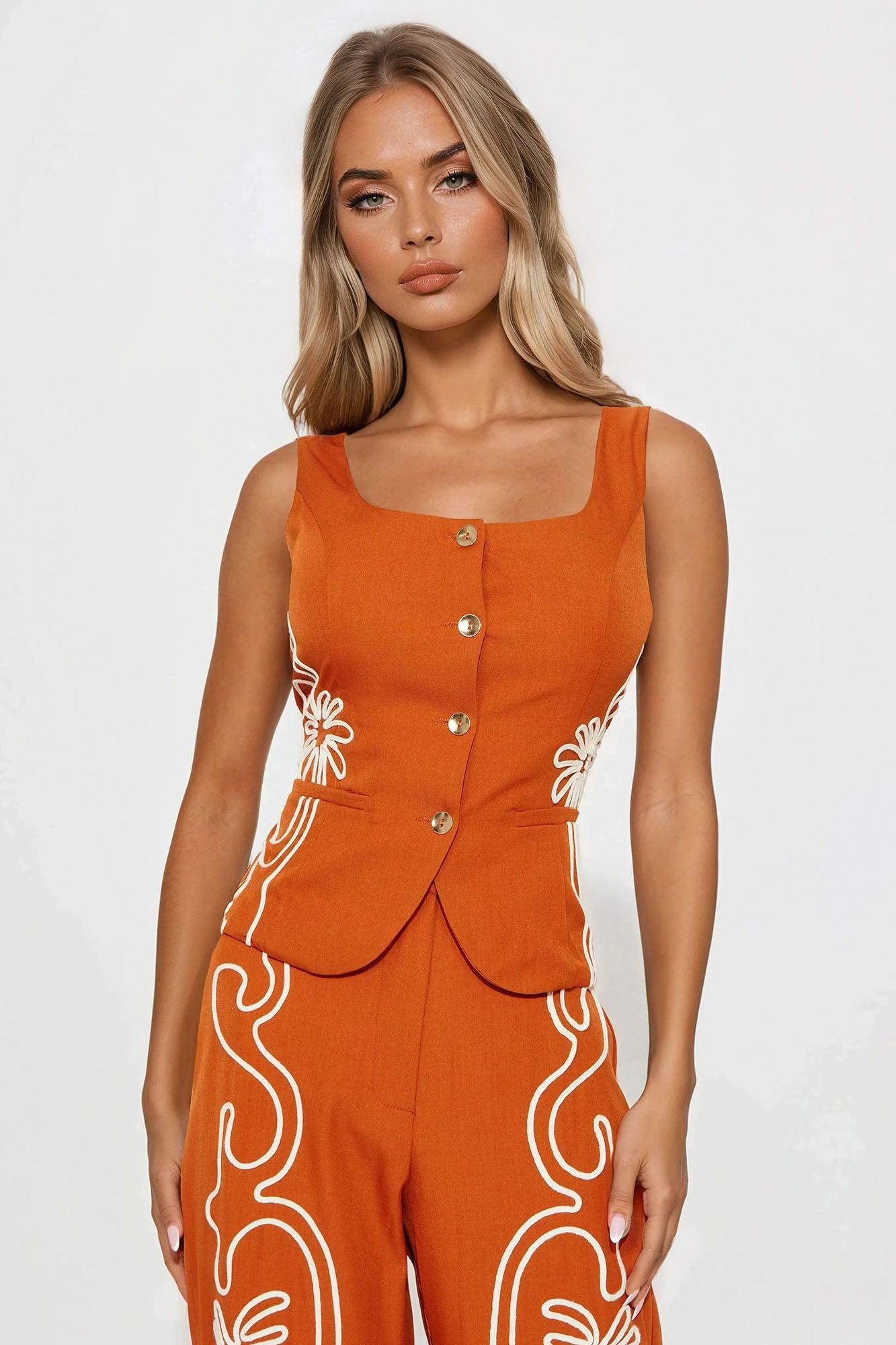 Iconic Attitude Vest Pant Set - Rust Female Product Image