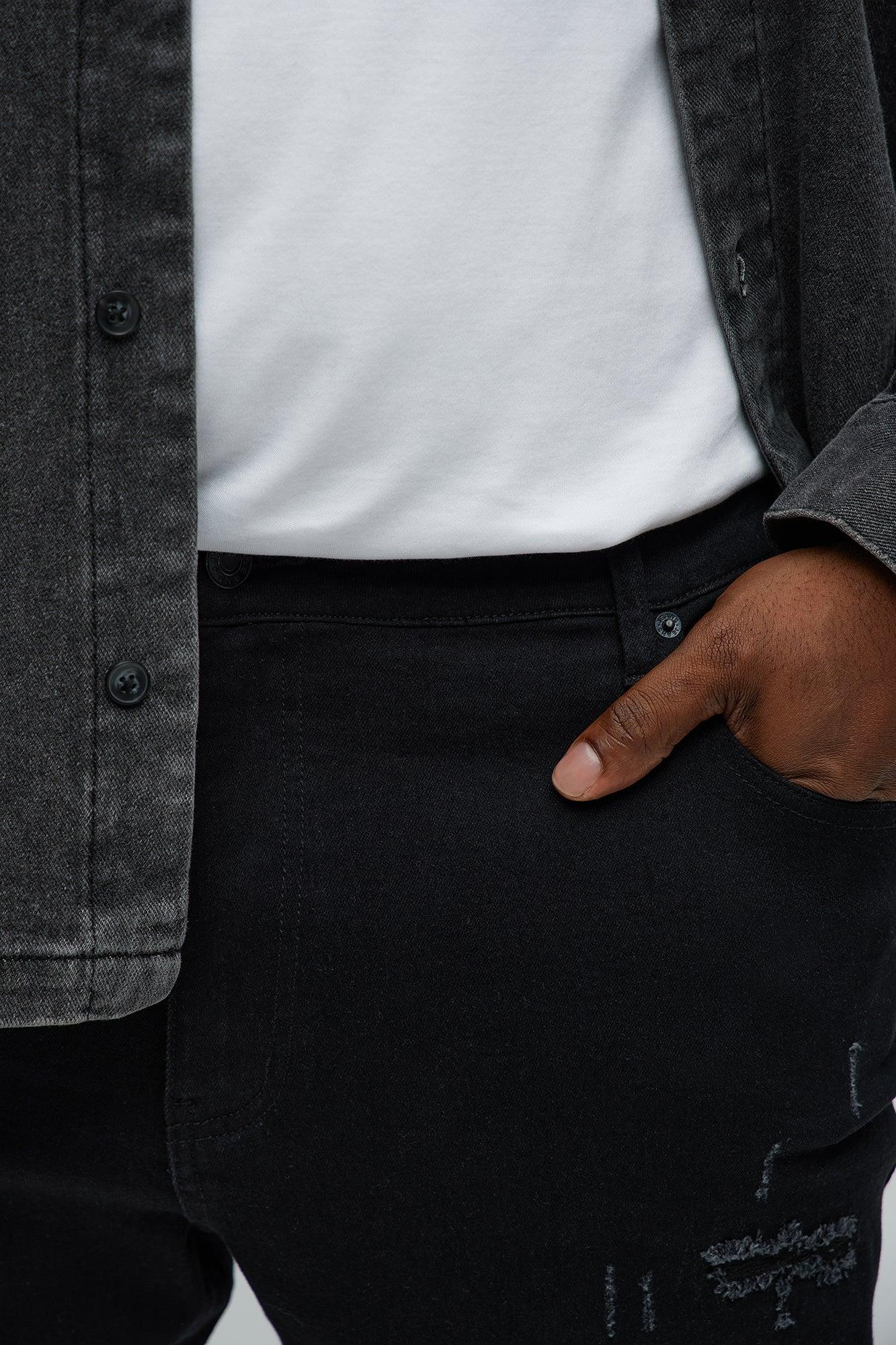 Side Snake Rip And Repair Stacked Skinny Jeans - Black Product Image