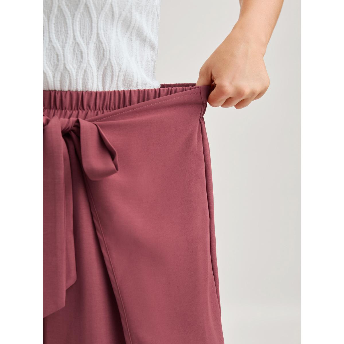 Plus Size Belted Front Overlap Wide-Leg Pants Women Beanpastepowder Timeless Loose Mid Rise Elegant Pants BloomChic 30/6X Product Image