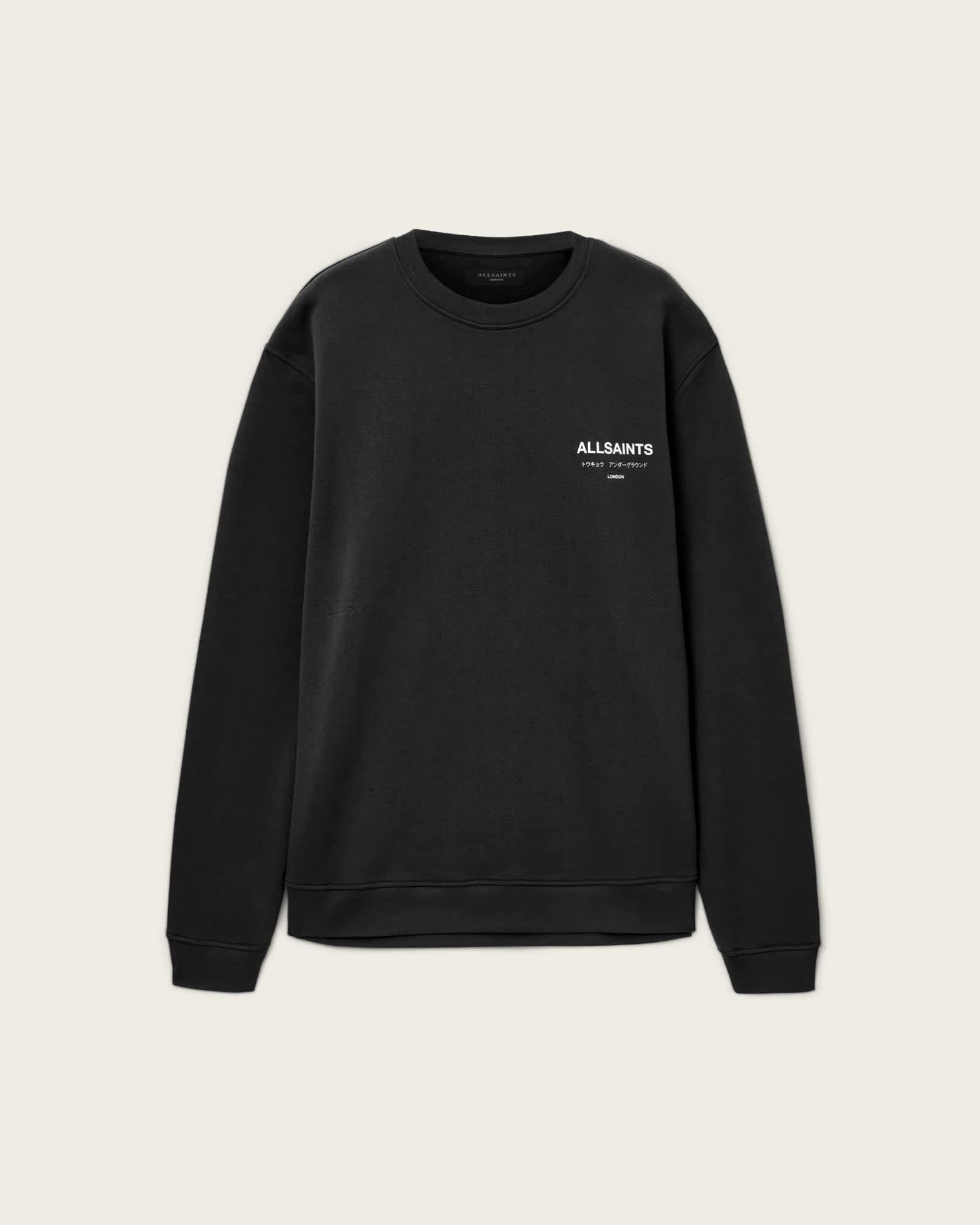Underground Relaxed Fit Crew Neck Sweatshirt Jet Black | ALLSAINTS US Product Image