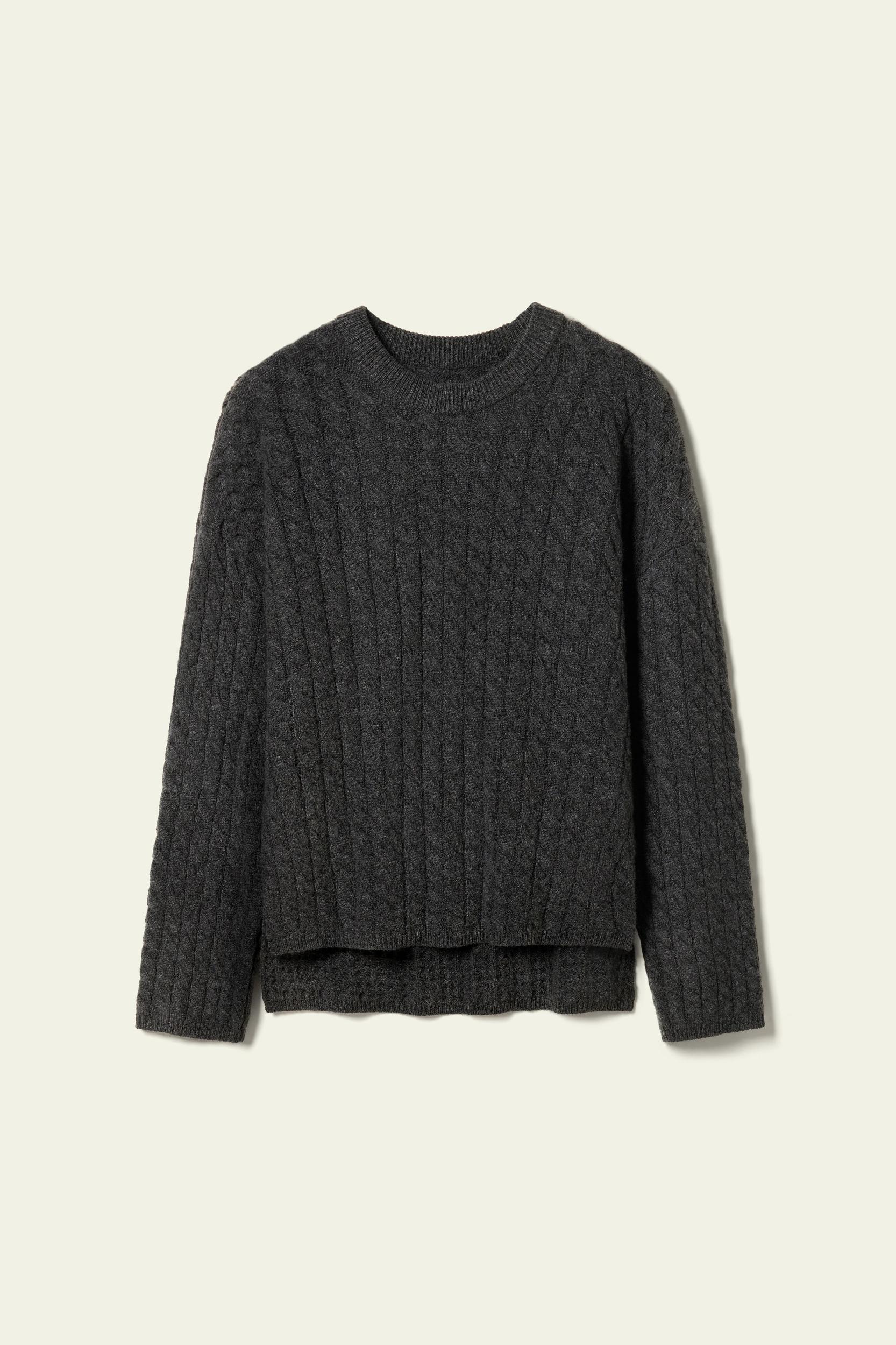 Round-Neck Cable-Knit Cashmere Sweater Product Image