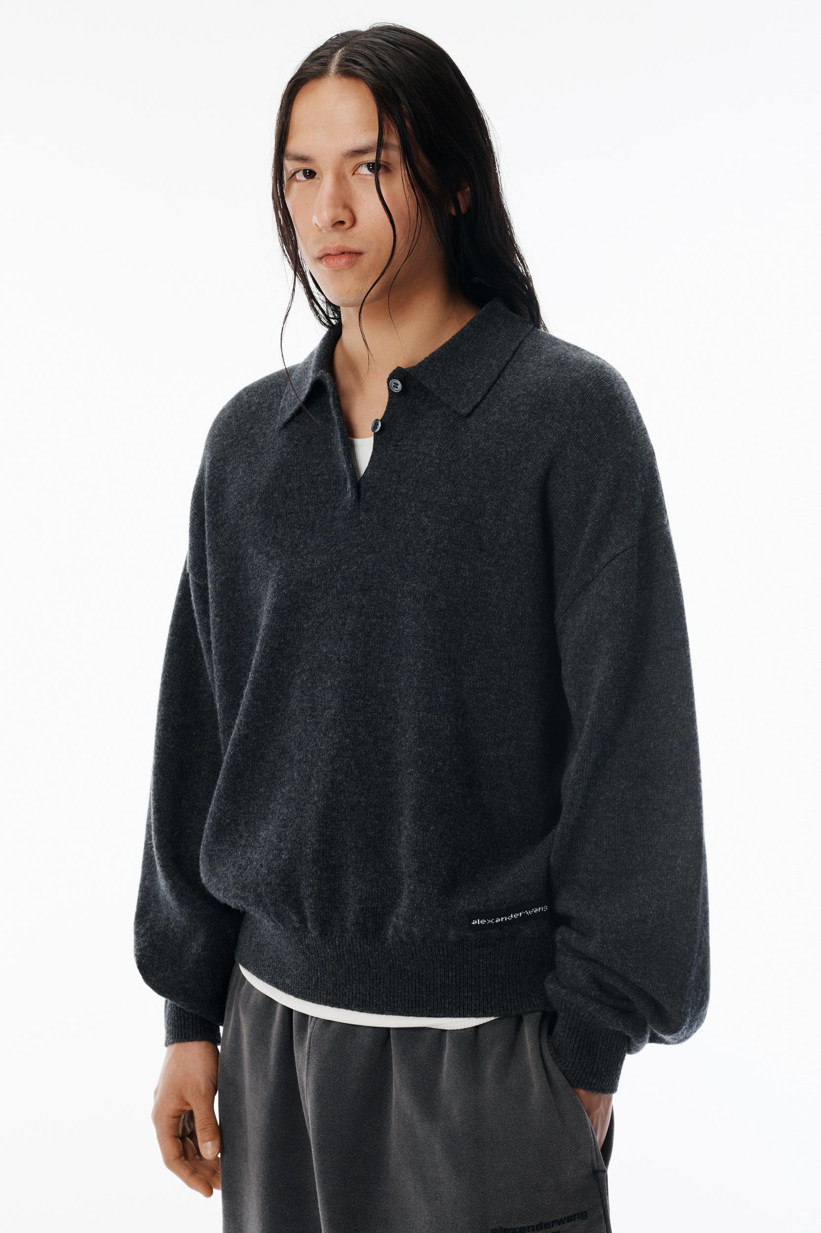 Charcoal Wool-blend Henley Pullover  Product Image
