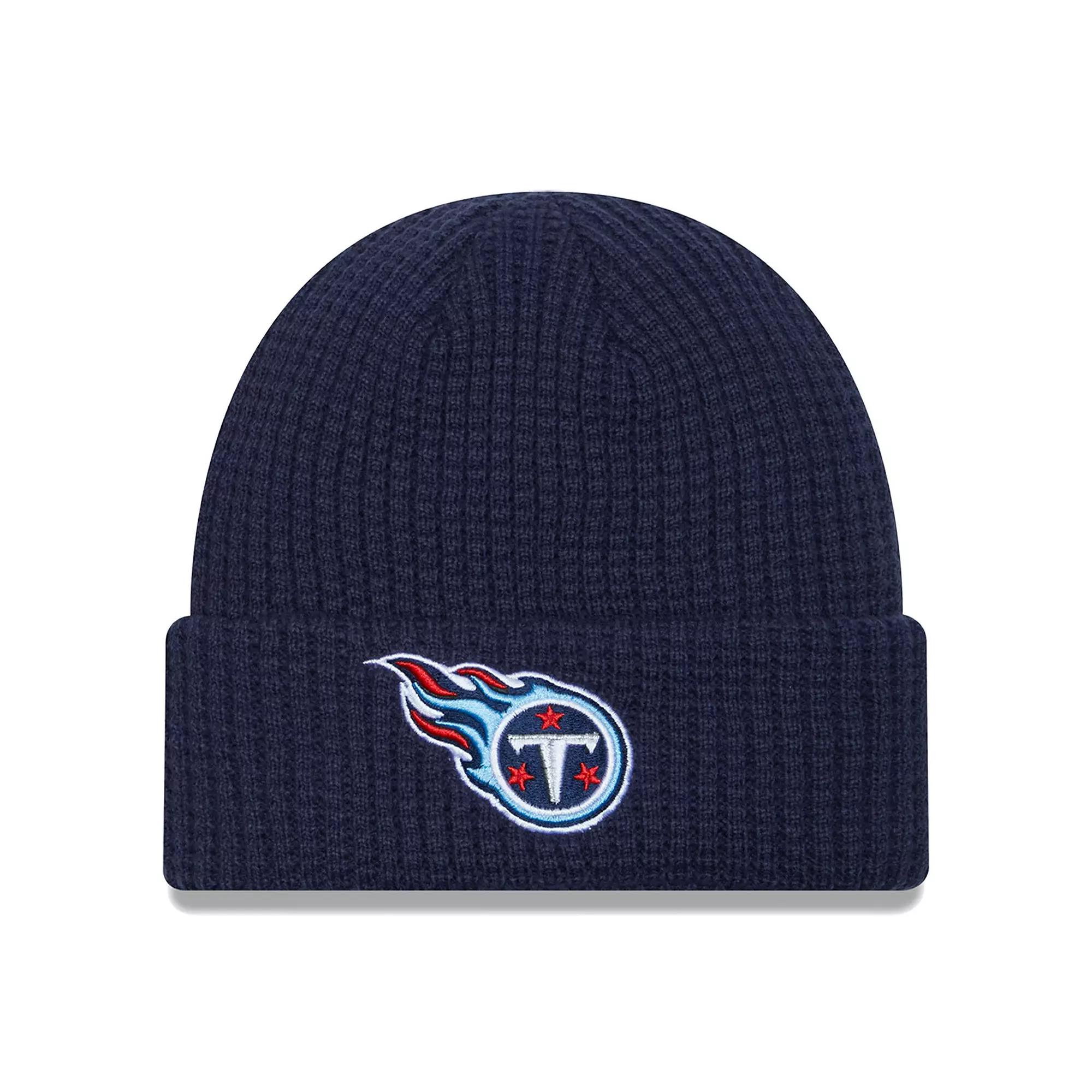 Men's New Era  Navy Tennessee Titans Prime Cuffed Knit Hat, Blue Product Image