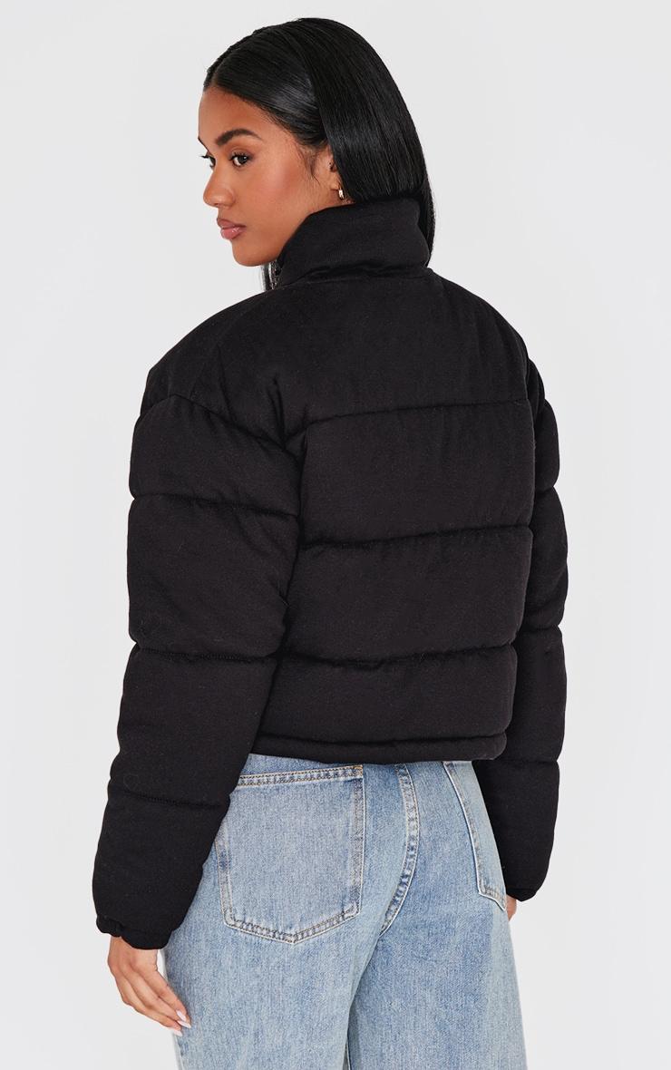  Black Knit Jersey Cropped Padded Jacket Product Image