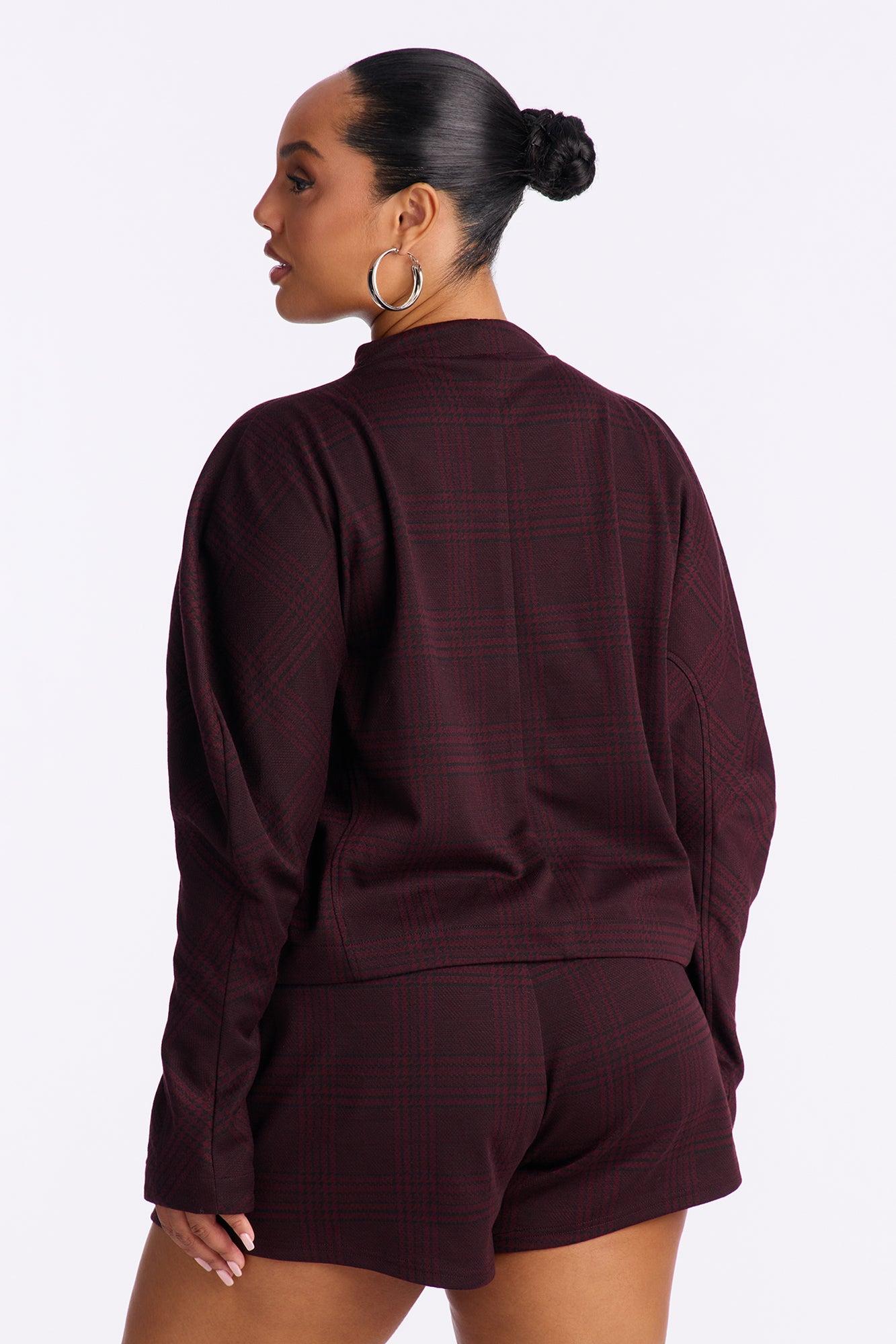 Layla Plaid Jacket Short Set - Wine Female Product Image