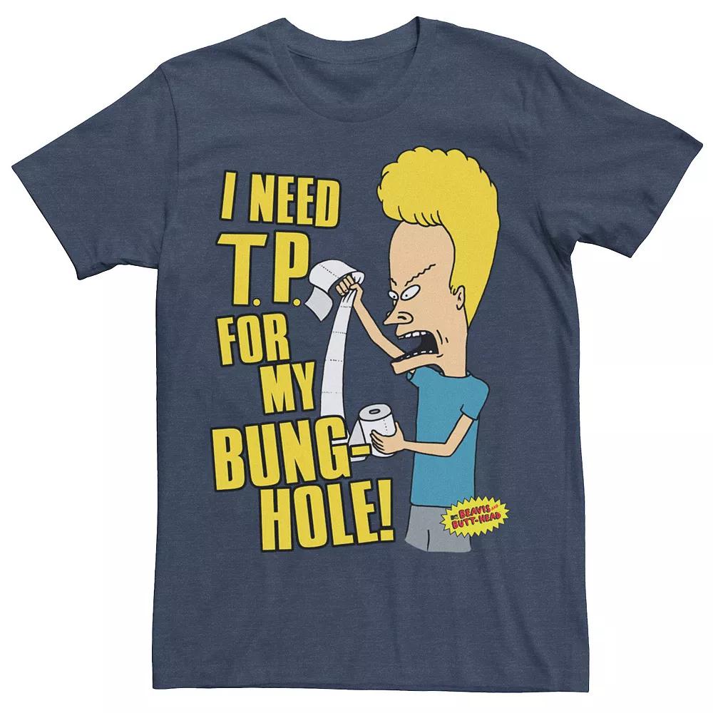 Men's Beavis & Butthead "I Need T.P." Humor Text Tee, Size: Small, Navy Grey Product Image