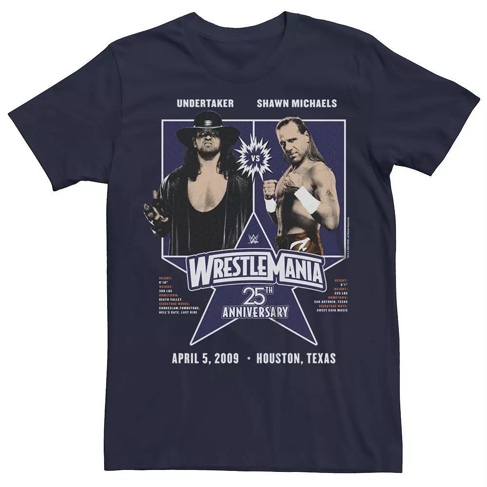 Men's WWE Wrestlemania 25th Undertaker vs Shawn Michaels Retro Poster Graphic Tee,  Product Image