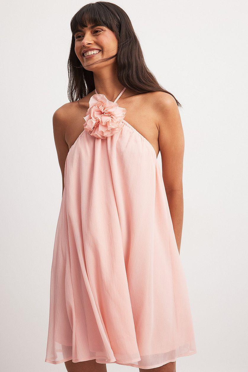 Structured Chiffon Flower Detail Mini Dress Product Image