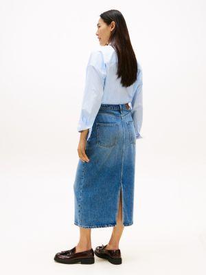Lightweight Denim Straight Midi Skirt Product Image