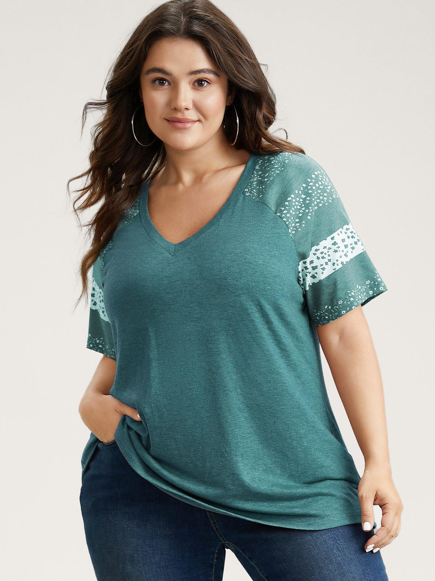 Ditsy Floral Colorblock Contrast Raglan Sleeve T-shirt Female Product Image