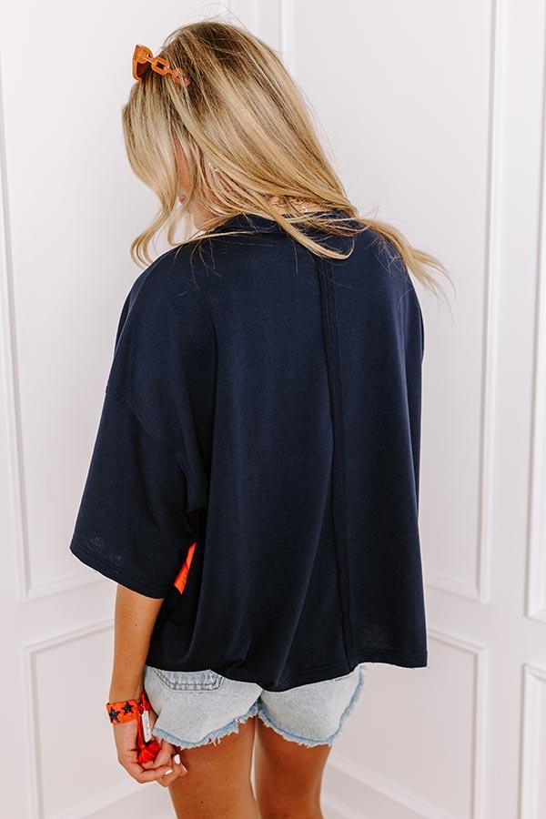 It's a Touch Down Sequin Oversized Tee in Navy/Orange Product Image