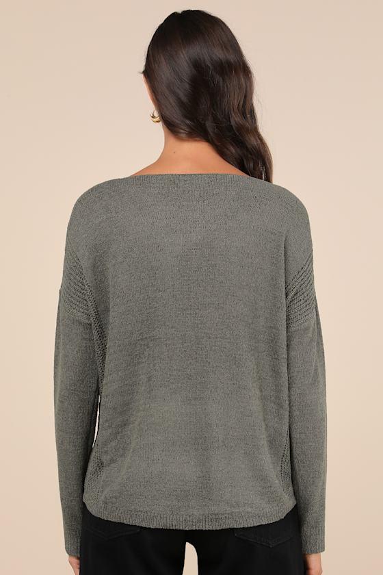 Positive Affirmations Olive Green Loose Knit Sweater Product Image