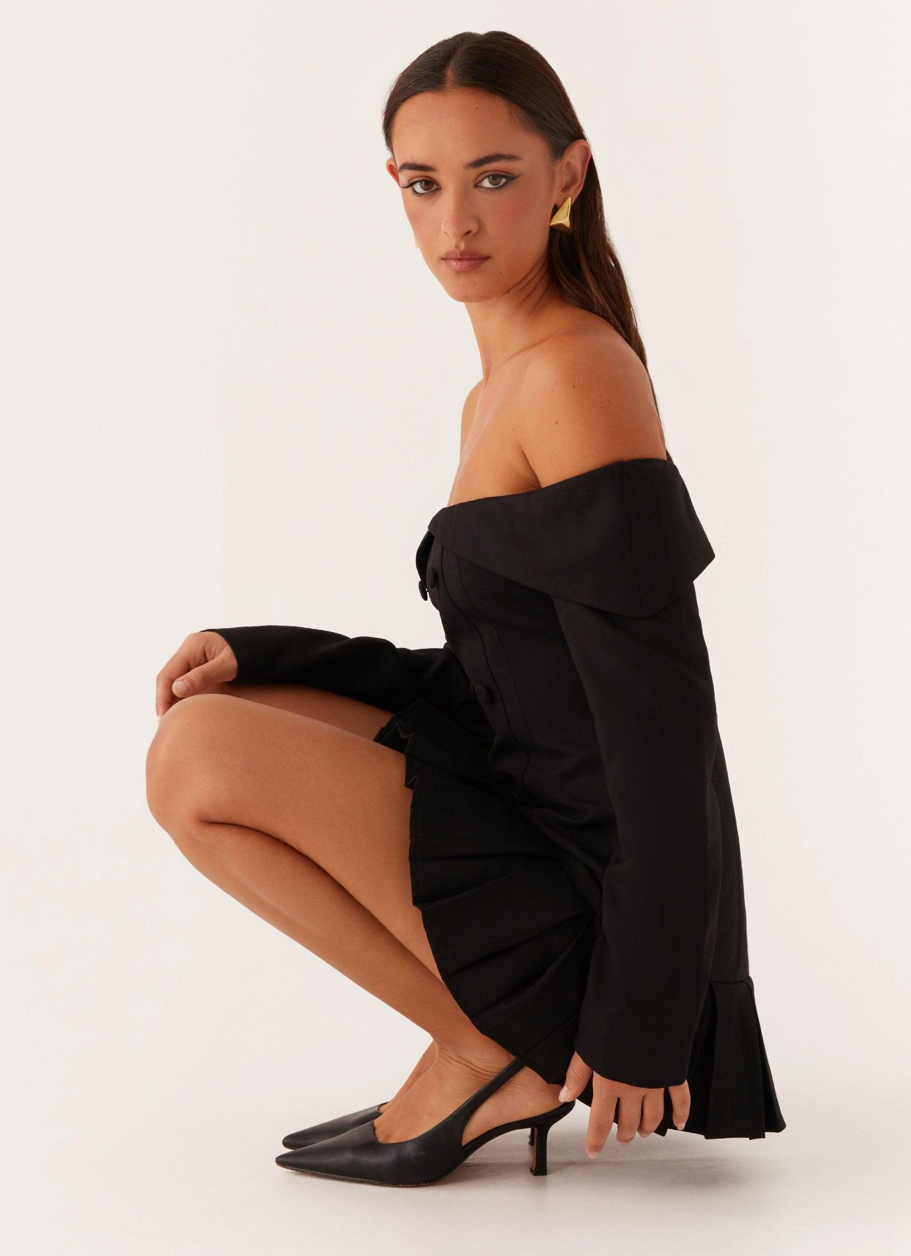 Tarlisha Off Shoulder Long Sleeve Mini Dress - Black Product Image