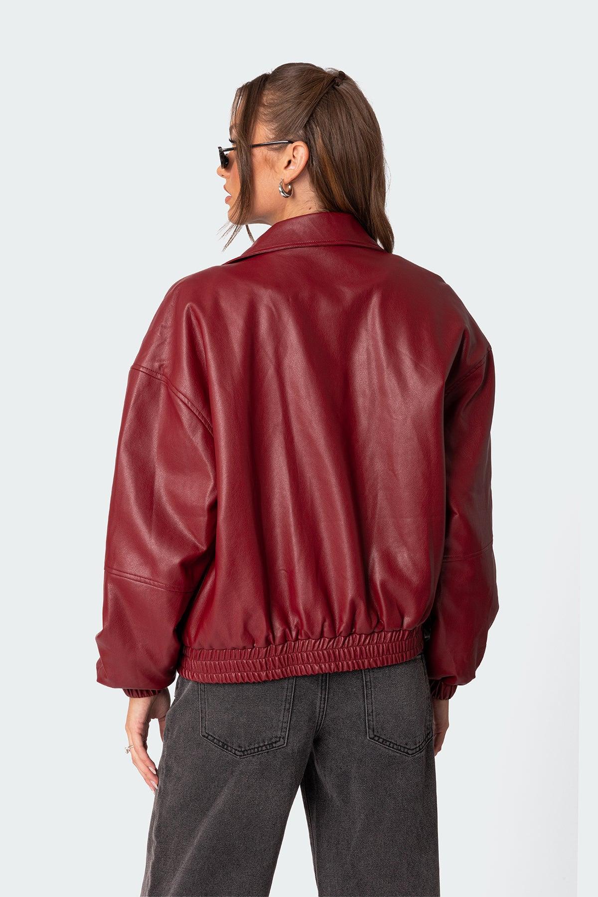 Halley Faux Leather Bomber Jacket Product Image