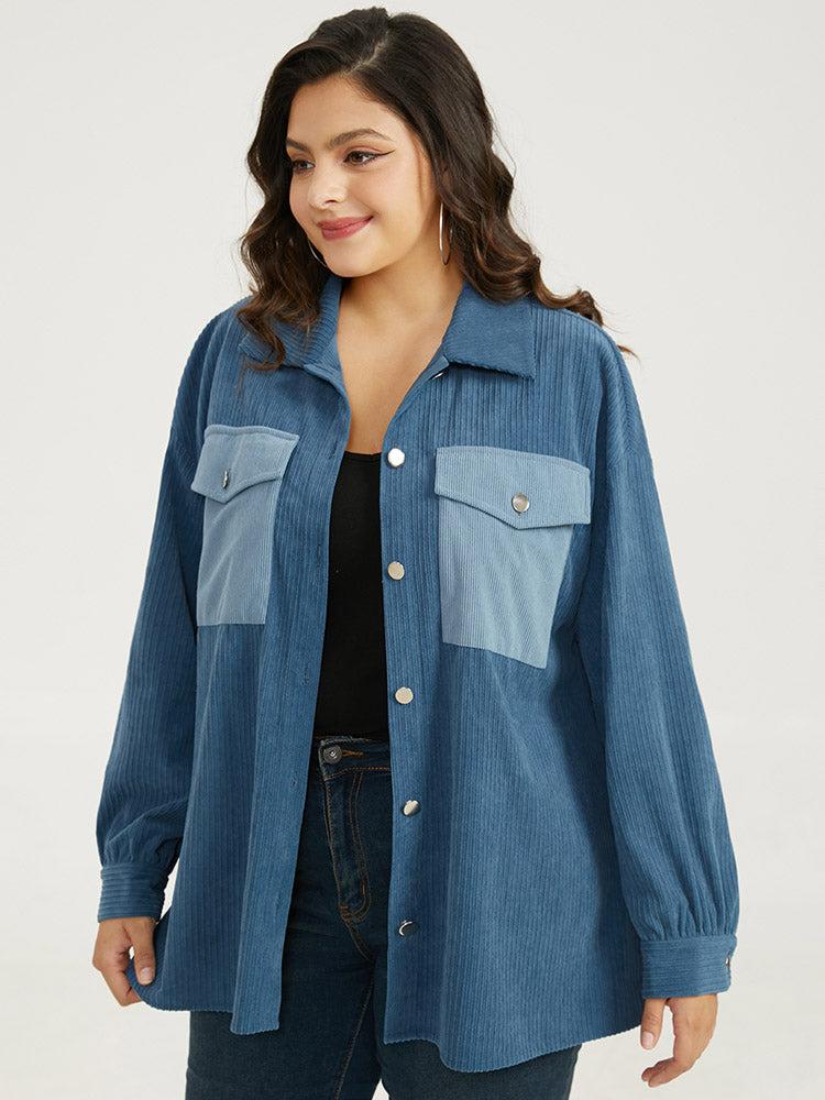 Two Tone Flap Pocket Button Up Corduroy Coat Female Product Image