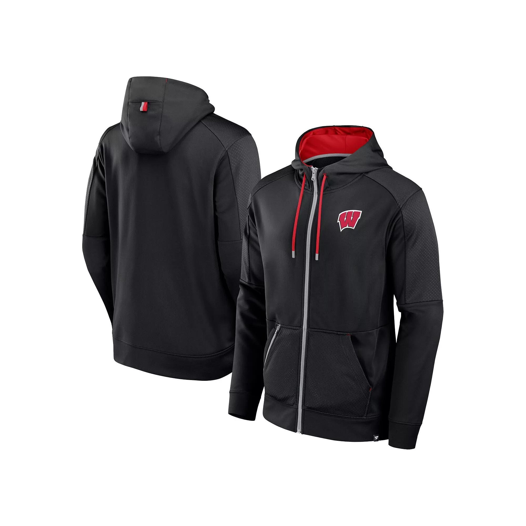 Men's Fanatics Black Wisconsin Badgers Defender Full-Zip Hoodie,  Product Image