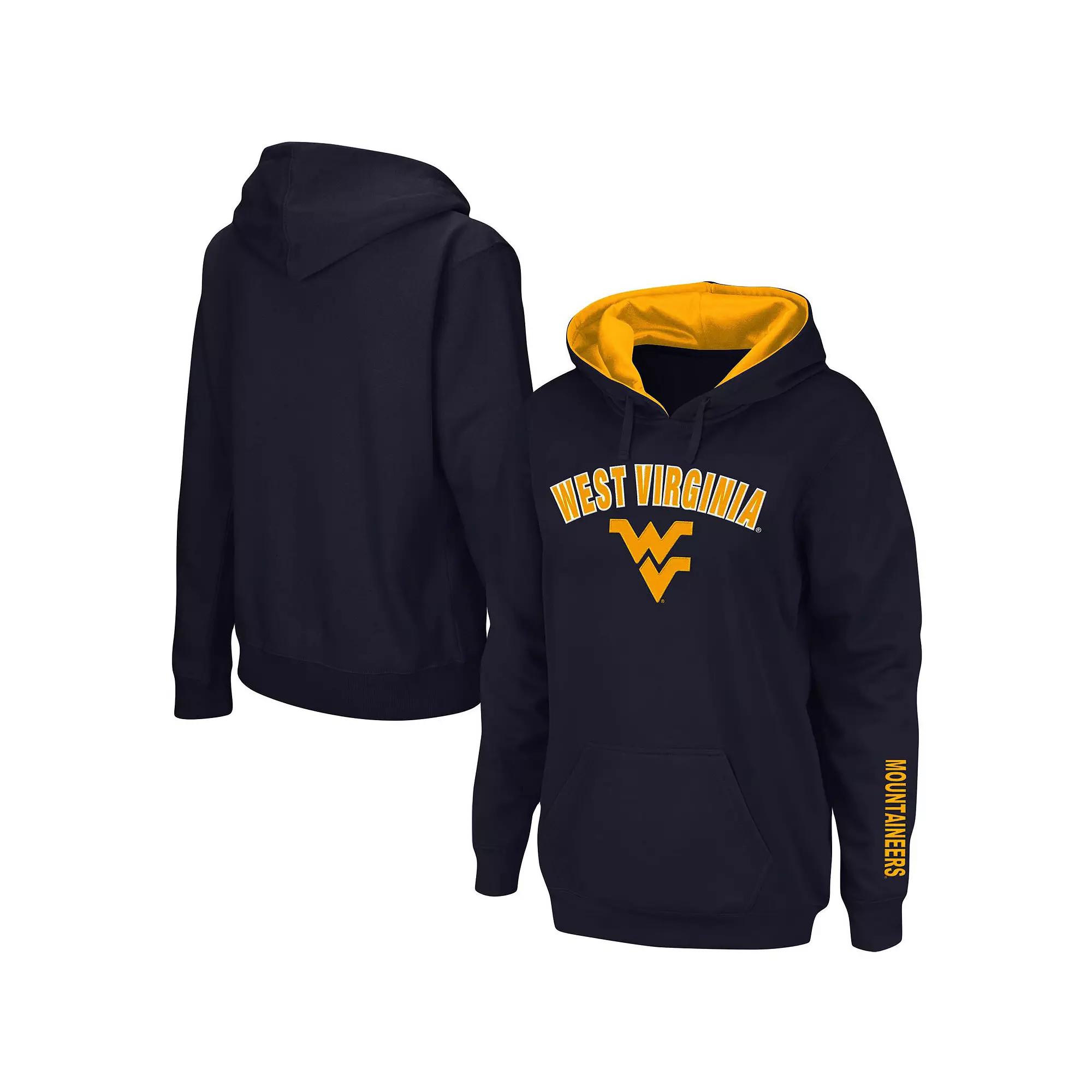Women's Navy West Virginia Mountaineers Arch & Logo 1 Pullover Hoodie,  Product Image