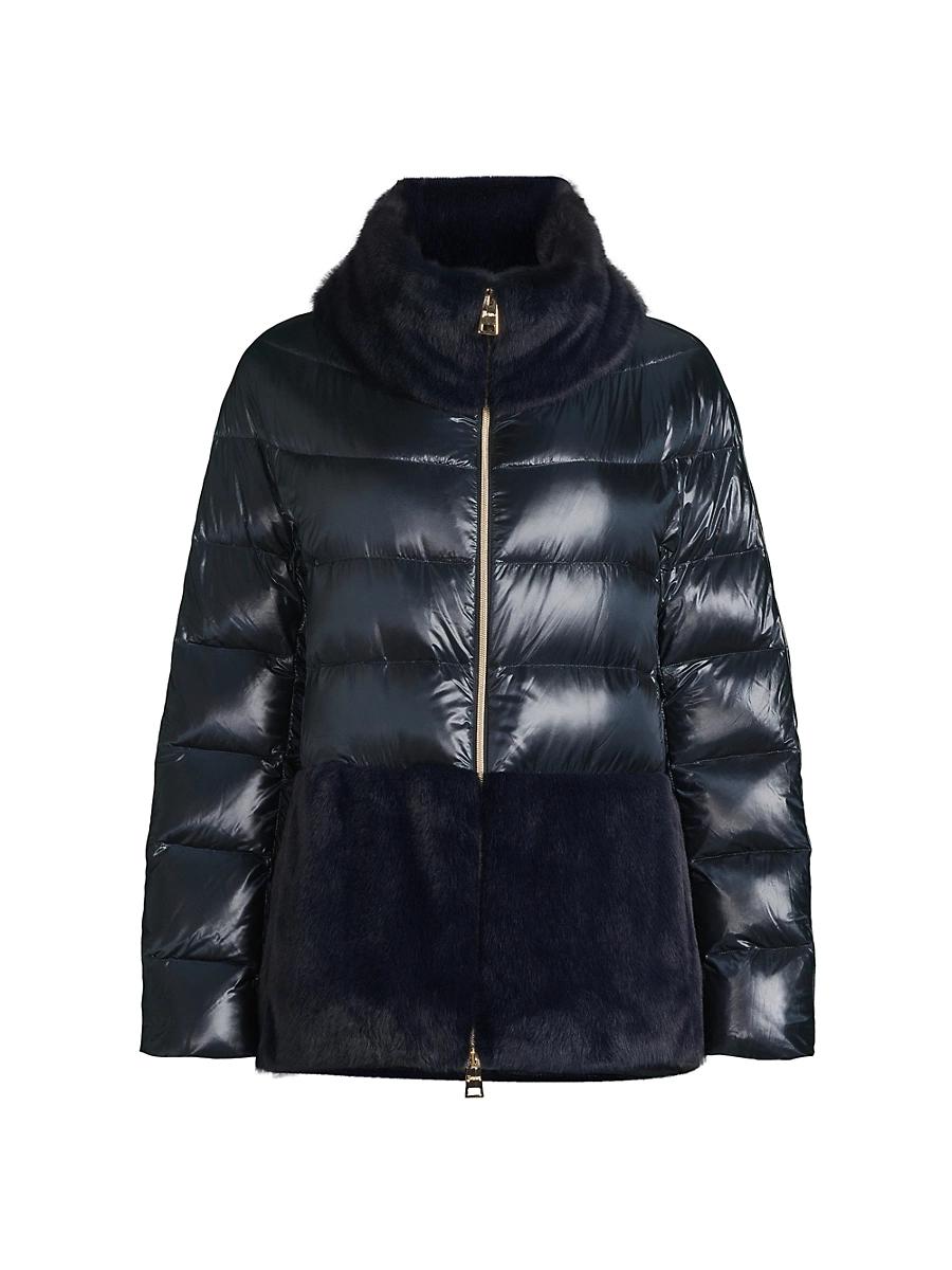 Womens Faux-Fur Down Puffer Jacket Product Image
