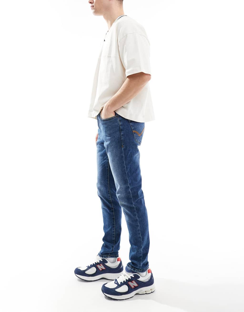 ONLY & SONS Rope slim tapered fit jeans in mid blue wash Product Image