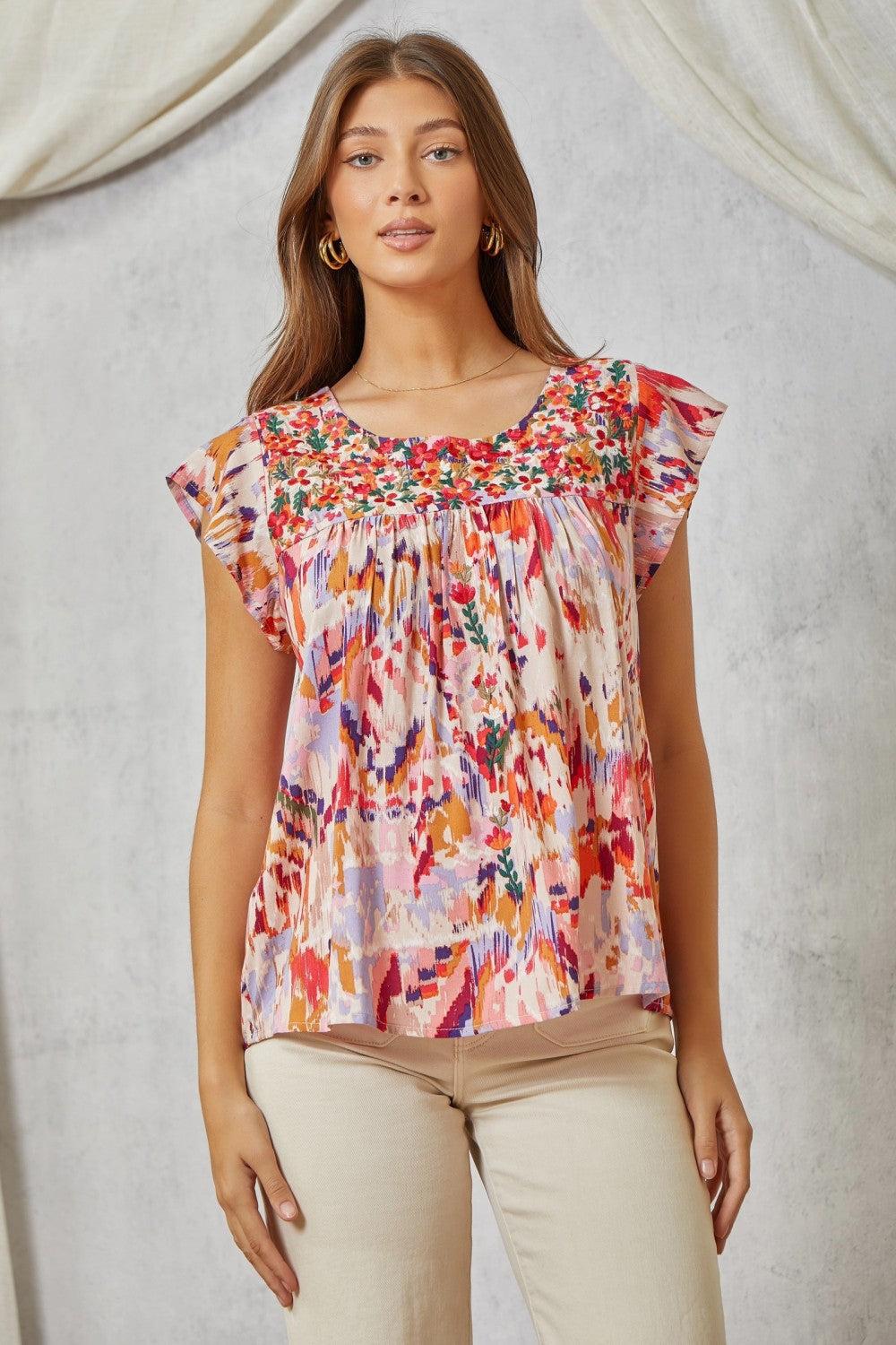 Babydoll Top with Embroidered Yoke Product Image