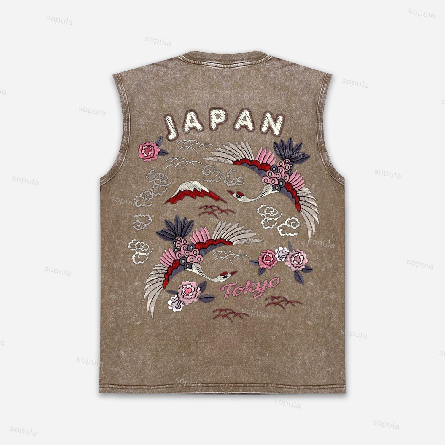 Vintage Sakura Crane Tokyo Graphic Acid Washed Tank Top Product Image