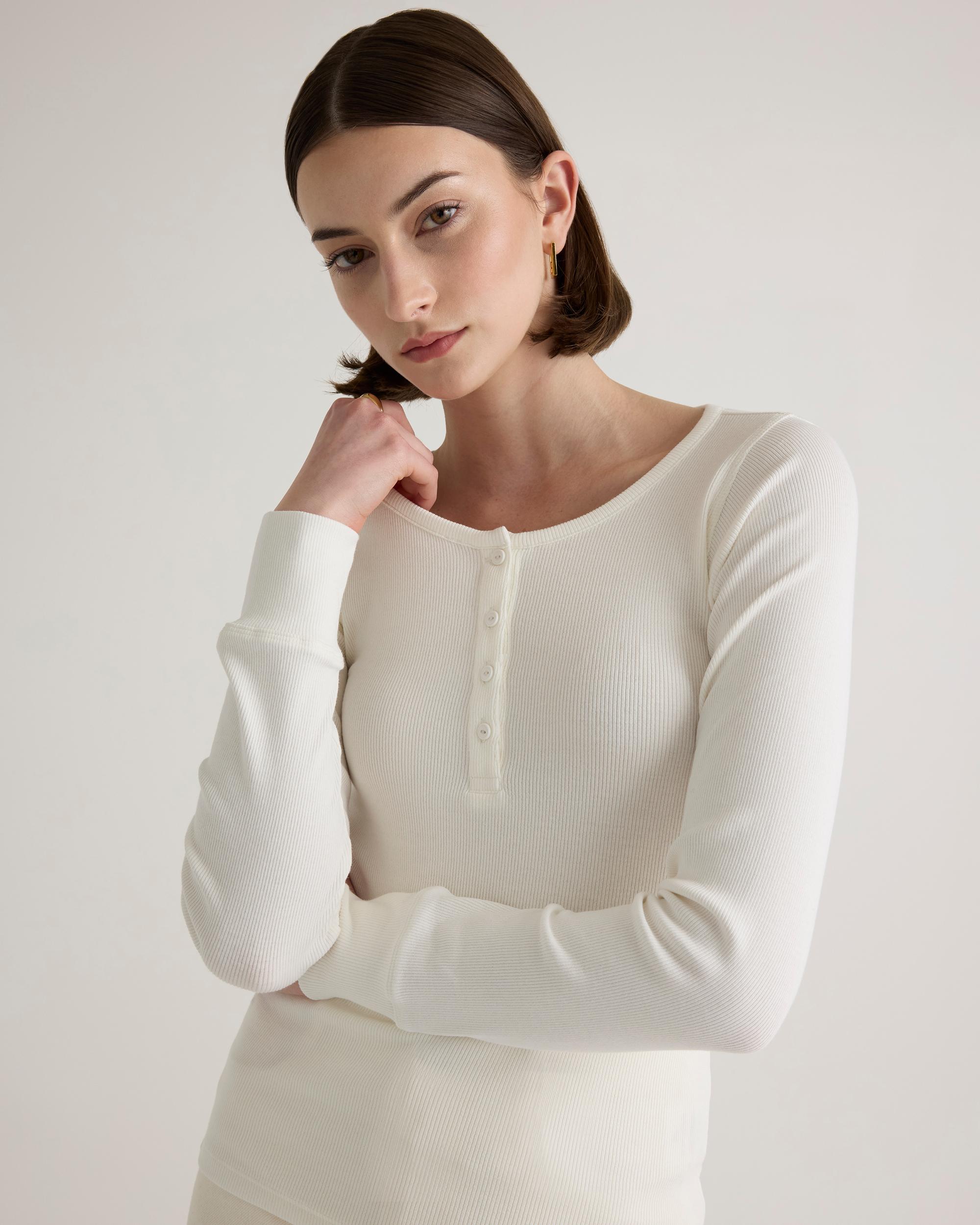 Quince | Women's Micro-Rib Henley Long Sleeve T-Shirt Size XL, Organic Cotton Product Image