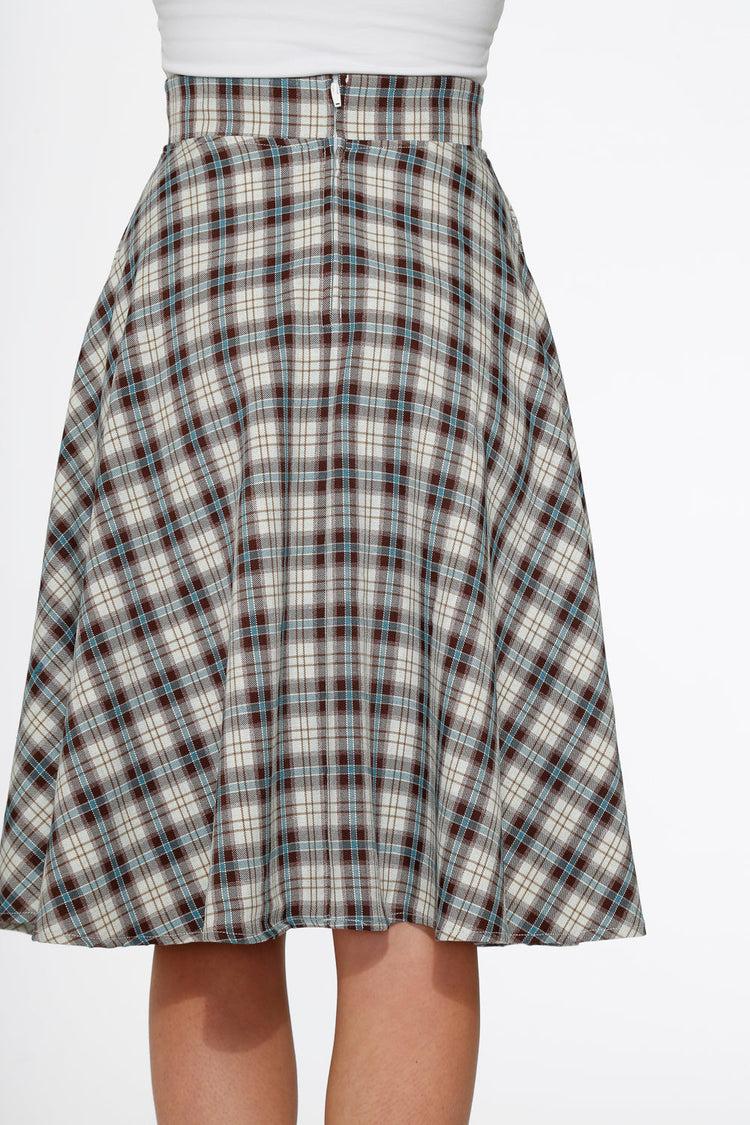 White & Brown Plaid Swing Skirt Product Image