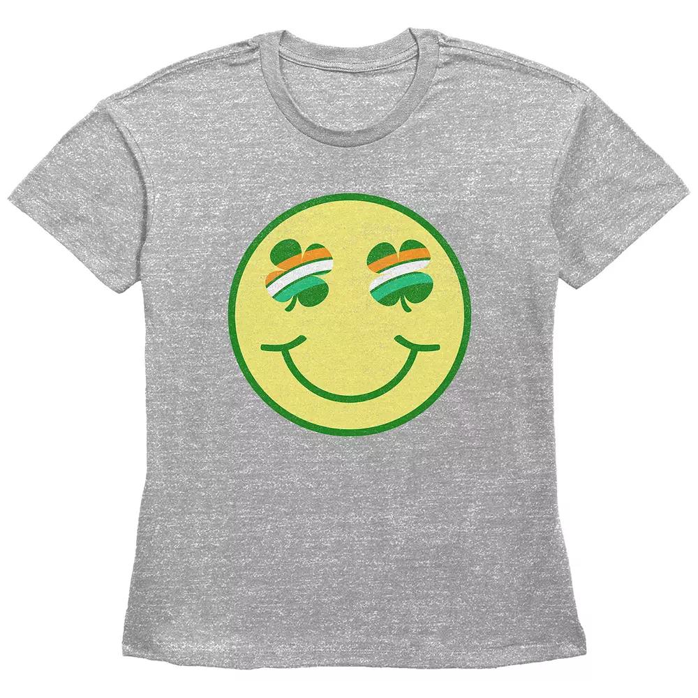 Women's Shamrock Eyes Smiley Face Graphic Tee, Girl's,  Product Image